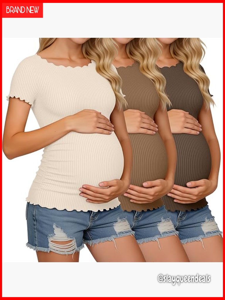 3 Pack Maternity Tops Cotton Ribbed Side Ruched Boat Neck Short Sleeve